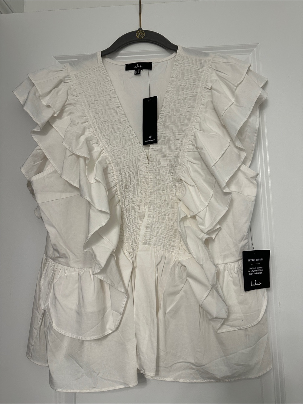 Lulu’s In A Ruffle White Ruffled Hook and Eye Top